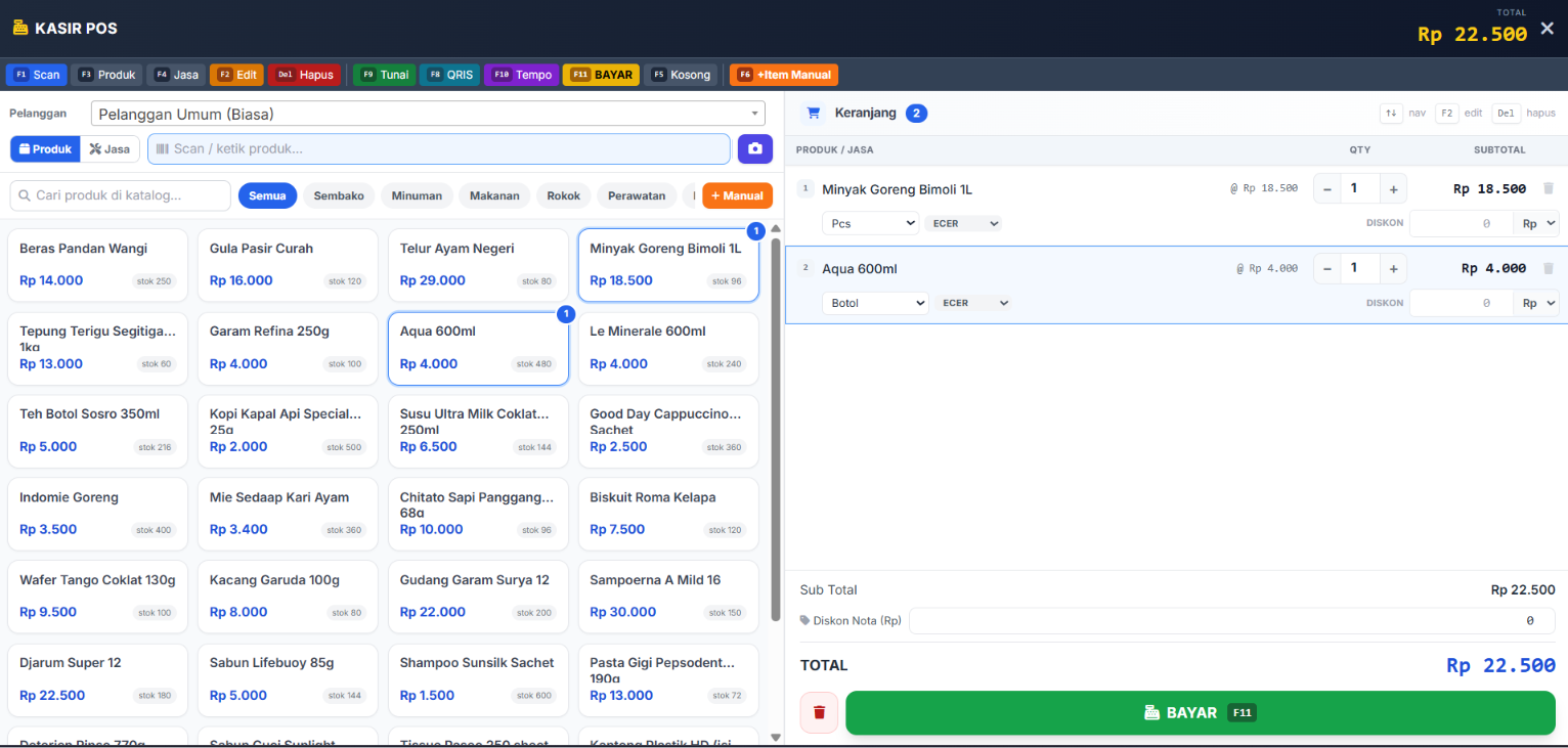 Form kasir versi PRO pada layar desktop
